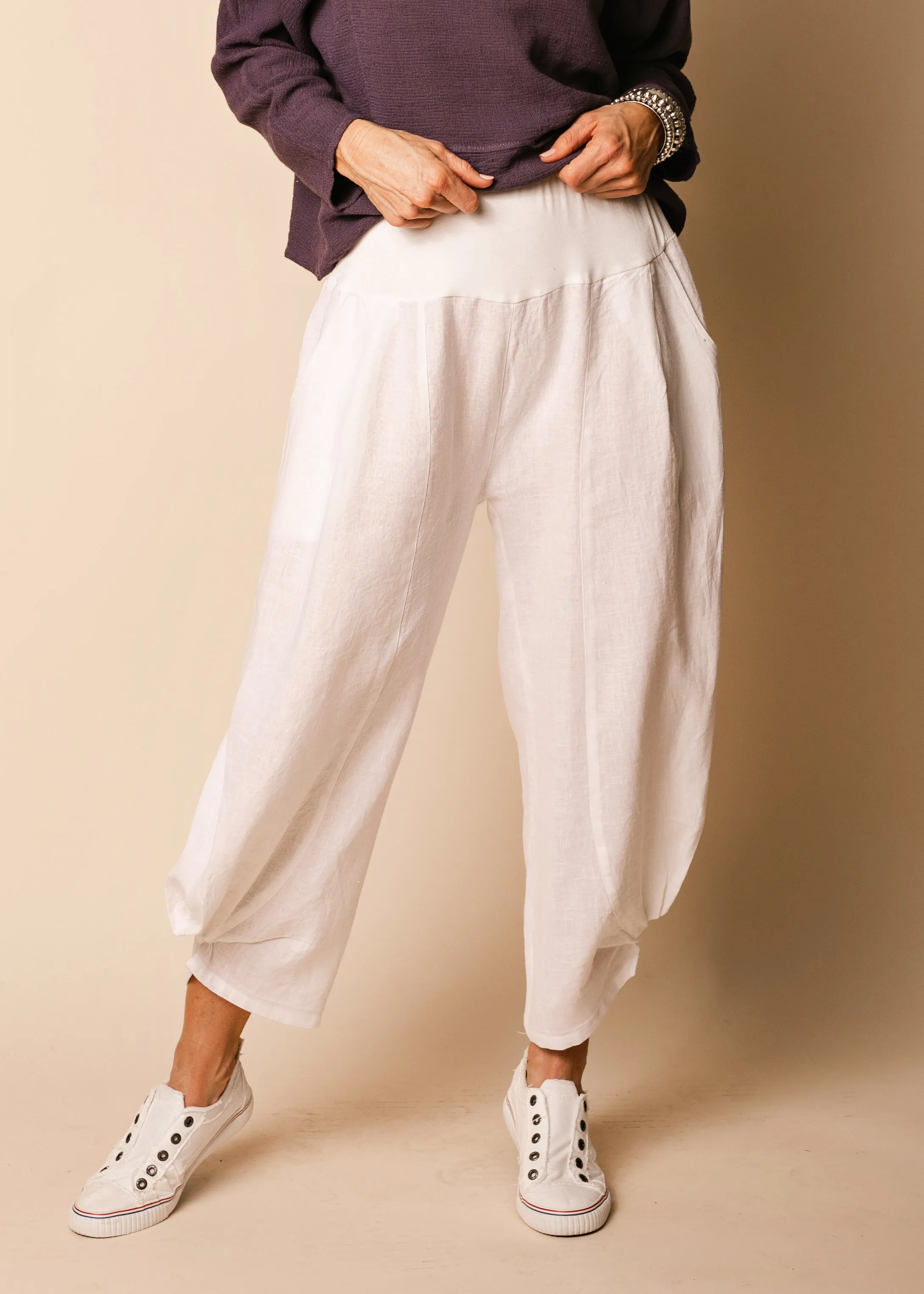 Amaka Linen  Pants Full Length in White