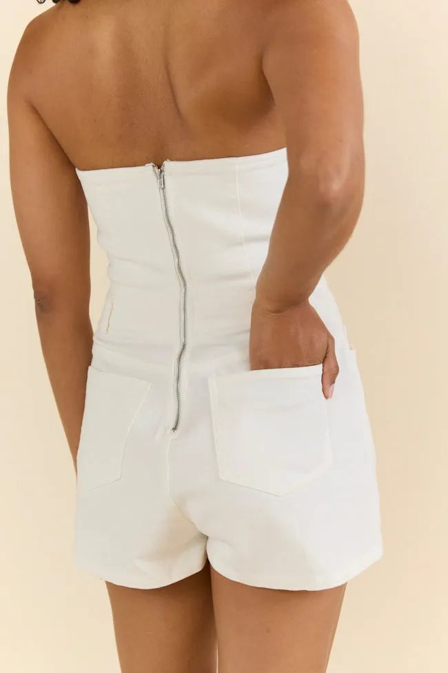 Amplified Aura White Denim Halter Romper