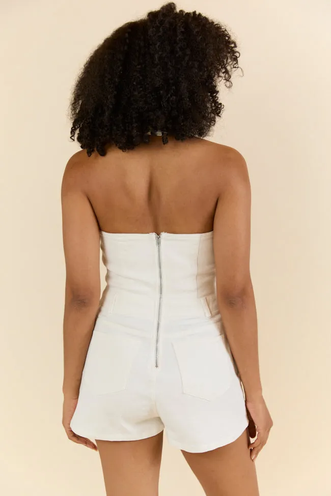 Amplified Aura White Denim Halter Romper