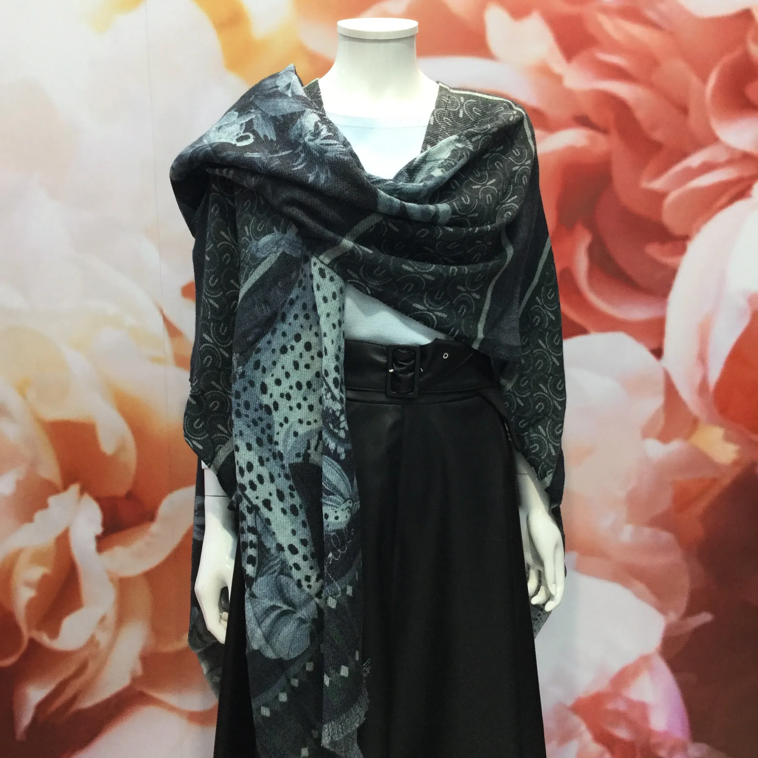 Anastasia Poncho in Navy and Blue Print