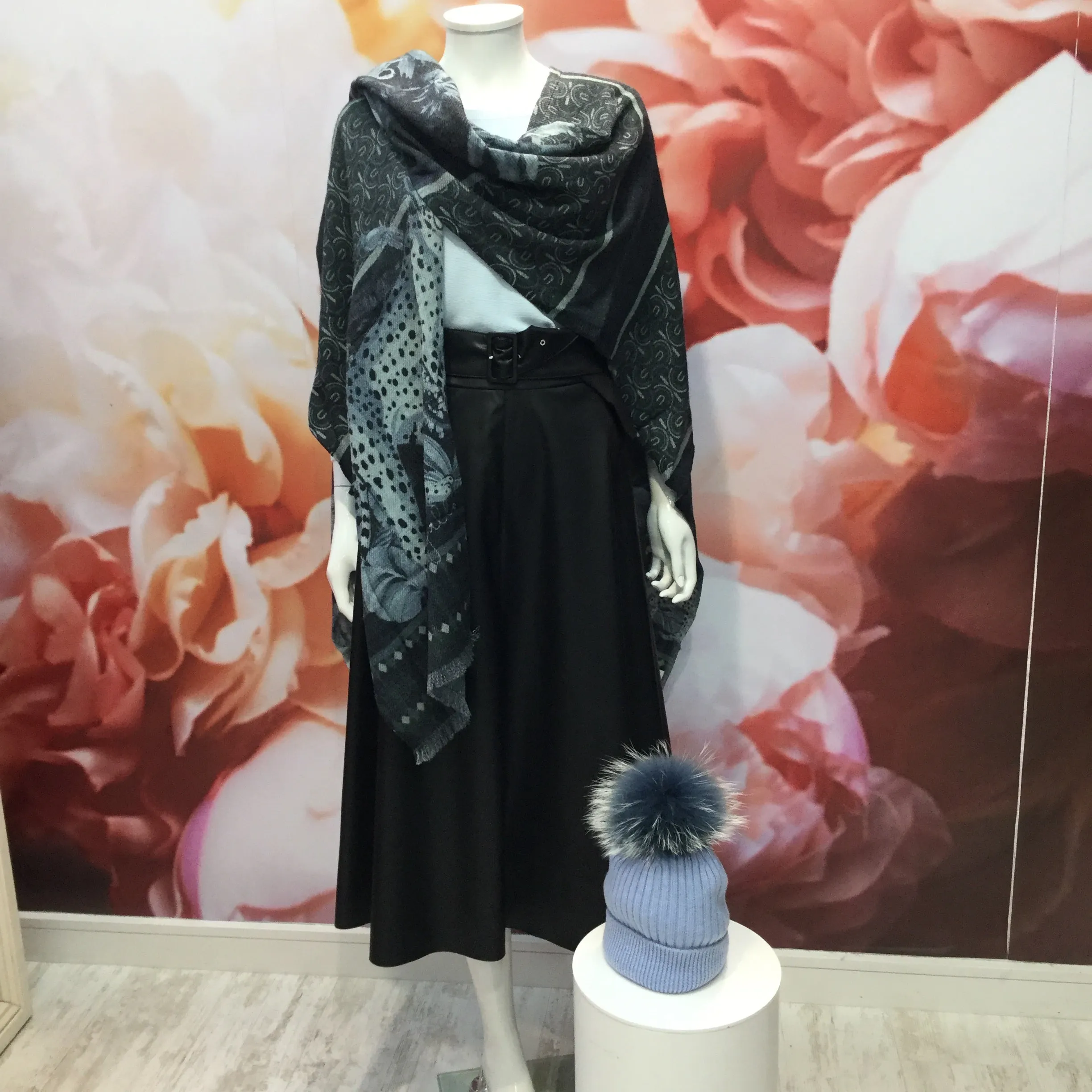 Anastasia Poncho in Navy and Blue Print