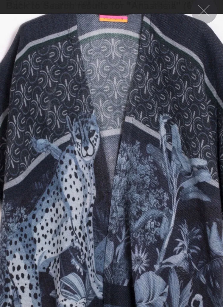 Anastasia Poncho in Navy and Blue Print