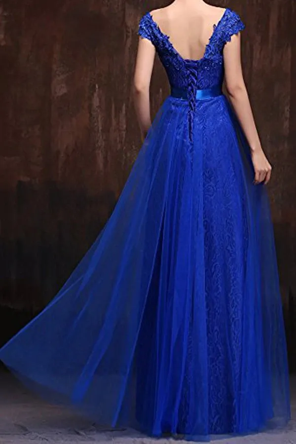 Anneprom A-Line Cap Sleeve Lace Party Prom Dresses Evening Dresses APP0041