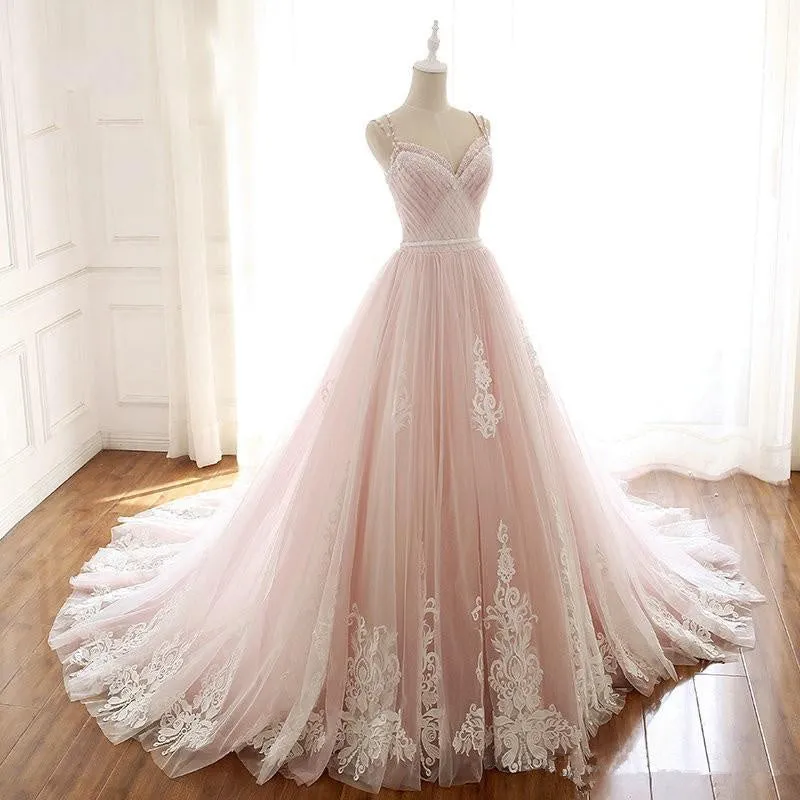 Anneprom A Line Long Tulle Prom Dress With Lace Appliques APP0460