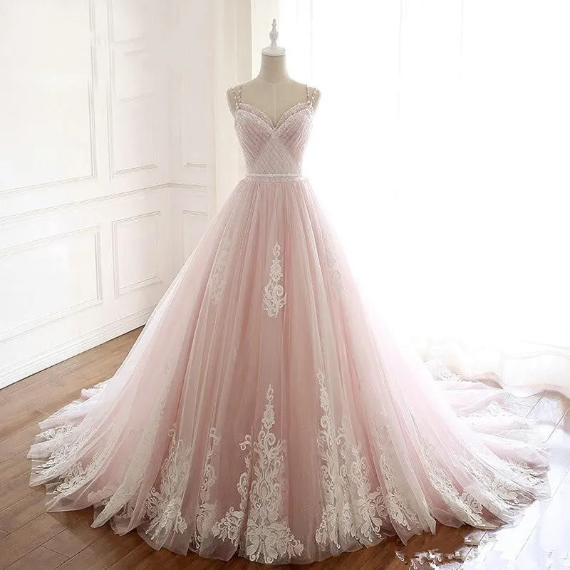 Anneprom A Line Long Tulle Prom Dress With Lace Appliques APP0460