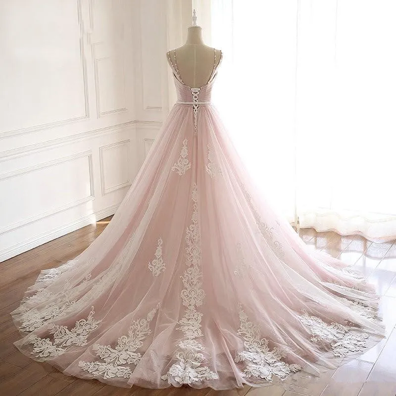 Anneprom A Line Long Tulle Prom Dress With Lace Appliques APP0460
