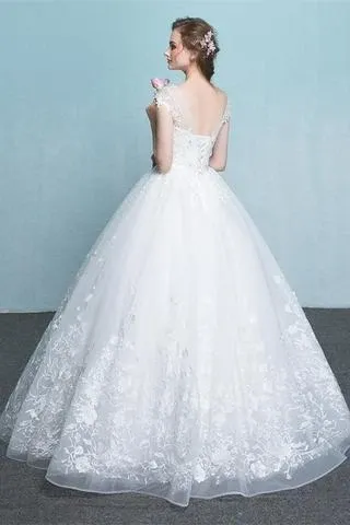 Anneprom Beautiful Backless Lace Tulle Long A-line Lace Up Wedding Dresses APW0149