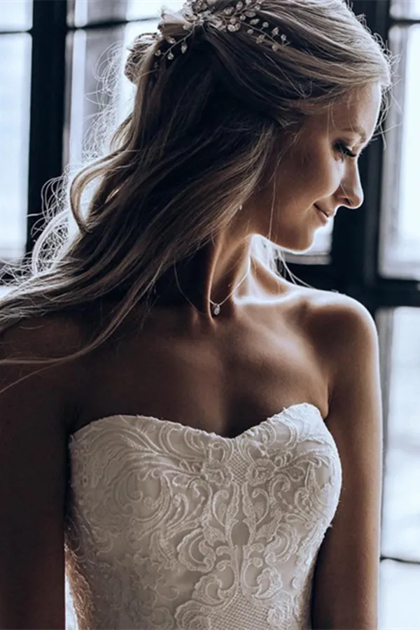 Anneprom Beautiful Online Exquisite Sweetheart A line Bridal Dresses Appliqued Gowns for Sale APW0349