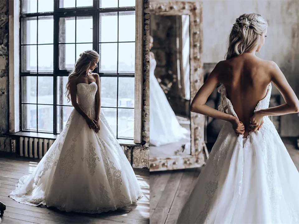 Anneprom Beautiful Online Exquisite Sweetheart A line Bridal Dresses Appliqued Gowns for Sale APW0349