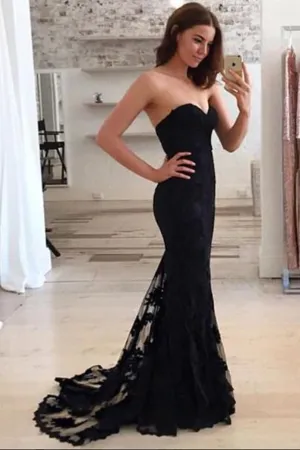 Anneprom Black Sweetheart Mermaid Lace Prom Dress,Chic Prom Dress,Party Prom Gowns APP0636