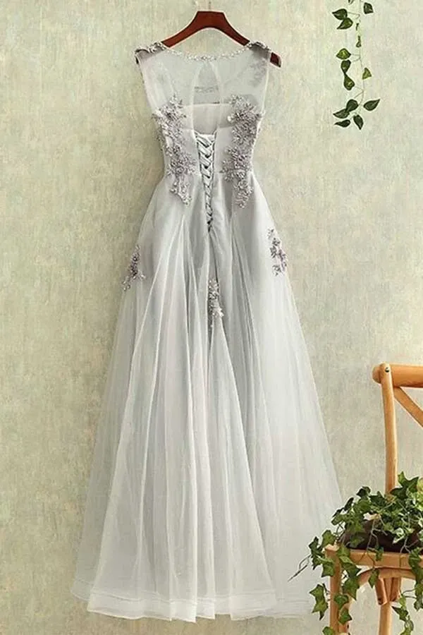 Anneprom Elegant Tulle Lace Applique Long Prom Dresses Evening Dreses APP0164