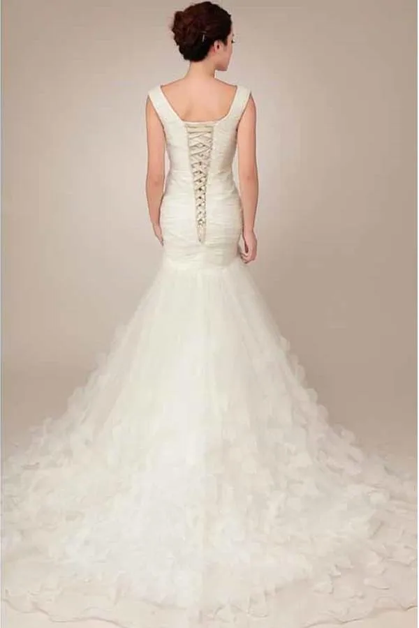 Anneprom Mermaid V-Neck Lace-Up Appliques Court Train Wedding Dress APW0049