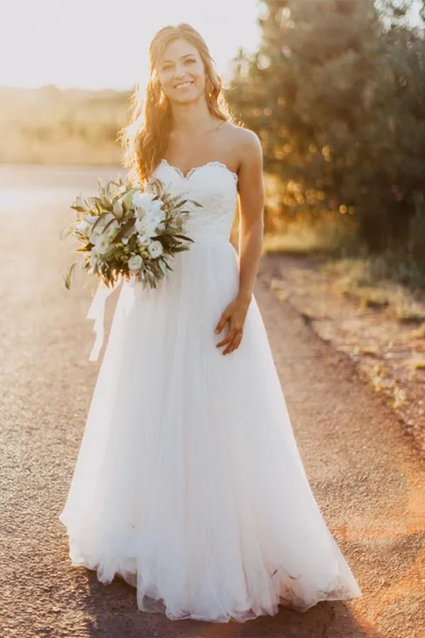Anneprom Sweetheart Floor-Length Ivory Wedding Dress With Lace  APW0061