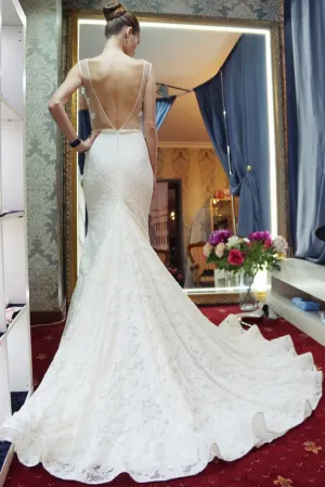 Anneprom Trumpet/Mermaid Scoop Wedding Dress,Lace Wedding Dresses Weeding Gowns APW0284