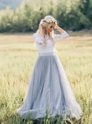 Anneprom Two Pieces Scoop Boho Wedding Dress With 3/4 Sleeve Rustic Lace Wedding Dresses APW0225