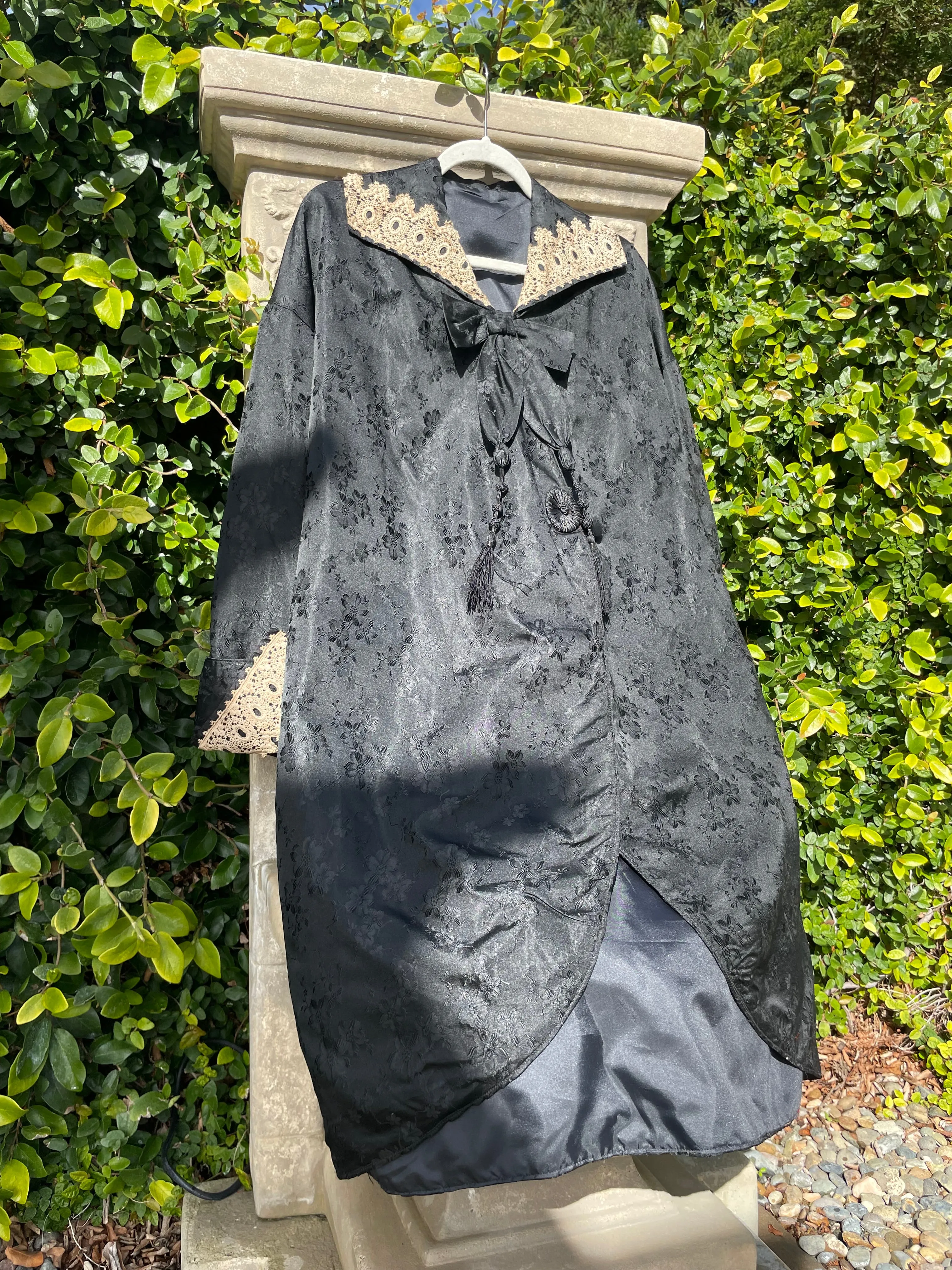 Antique 1920s Satin Damask Lace Bow & Tassel Jacket