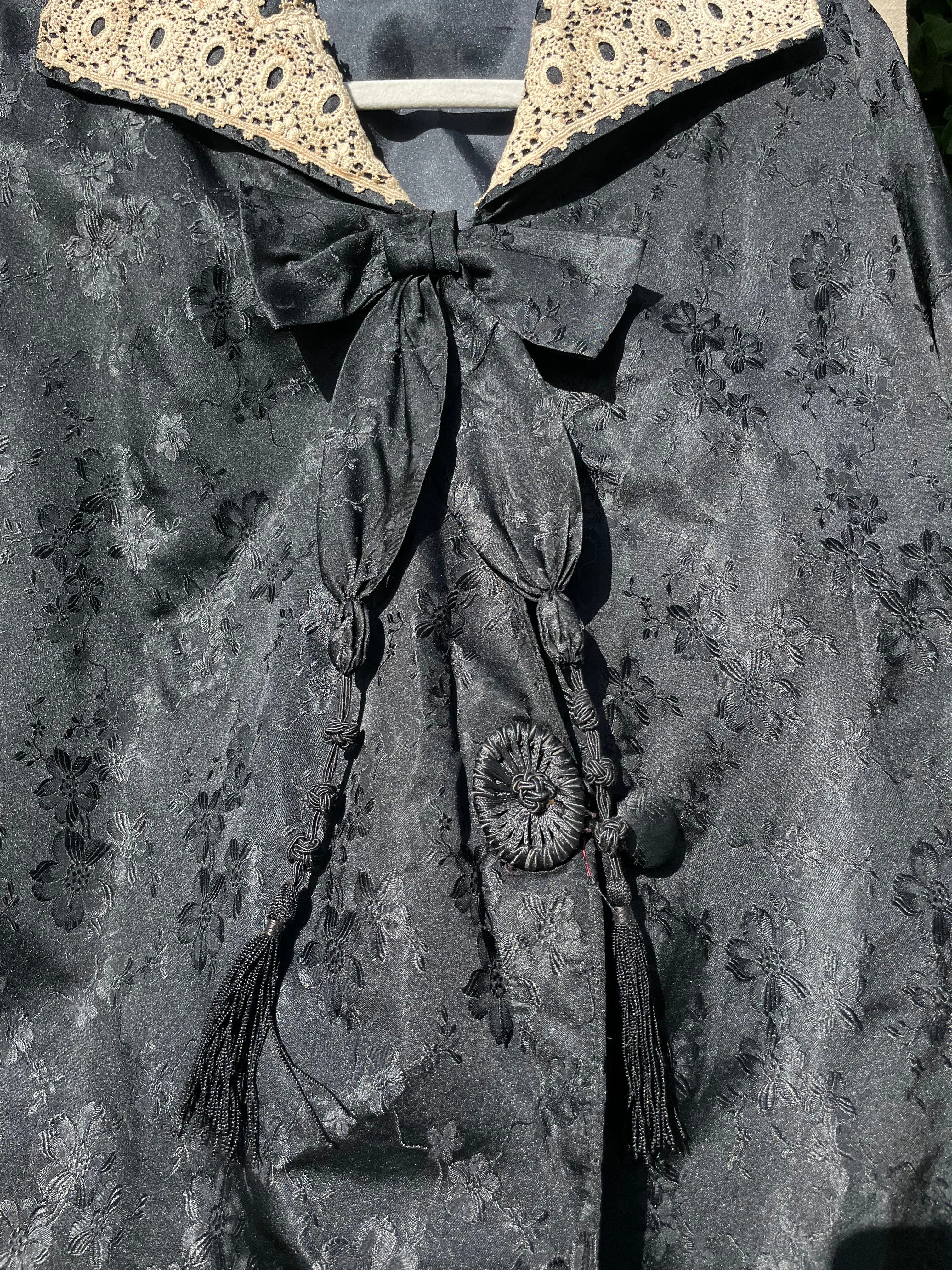 Antique 1920s Satin Damask Lace Bow & Tassel Jacket