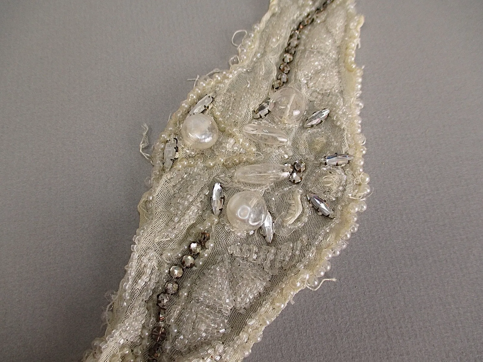 Antique lace Victorian era Beaded applique silk