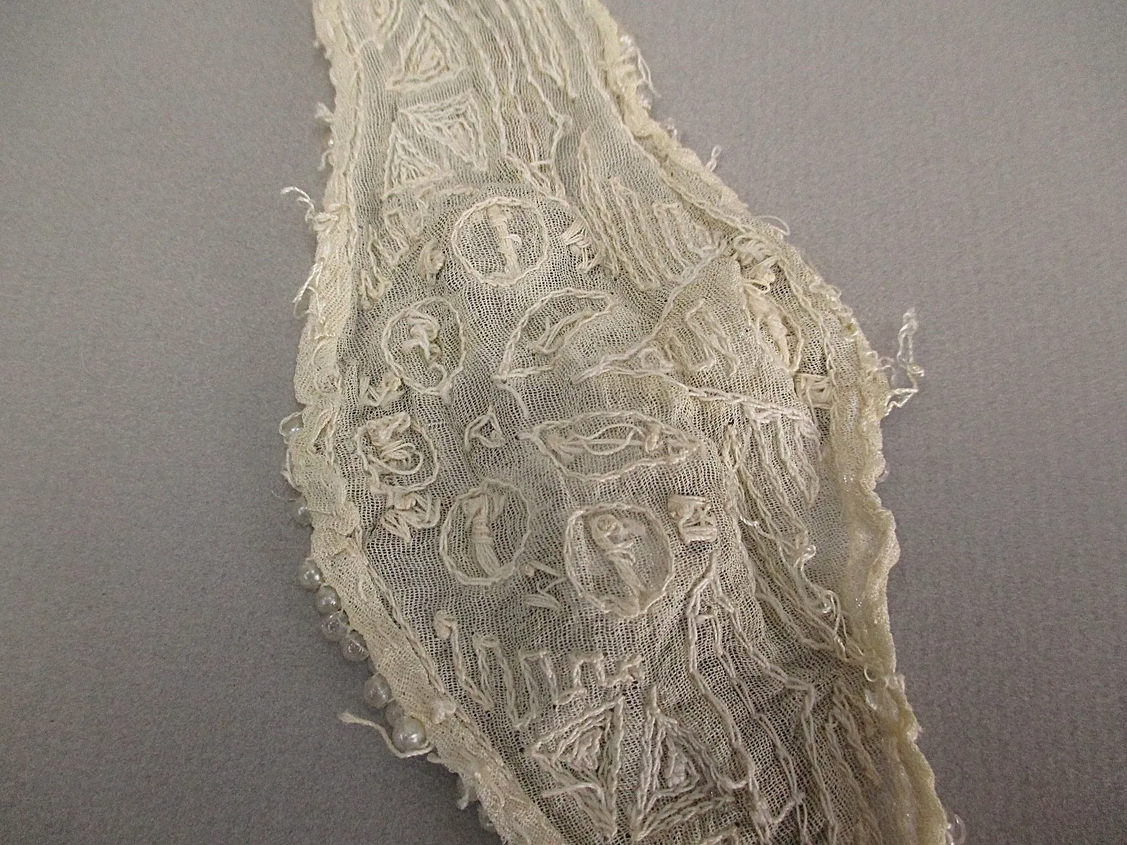 Antique lace Victorian era Beaded applique silk