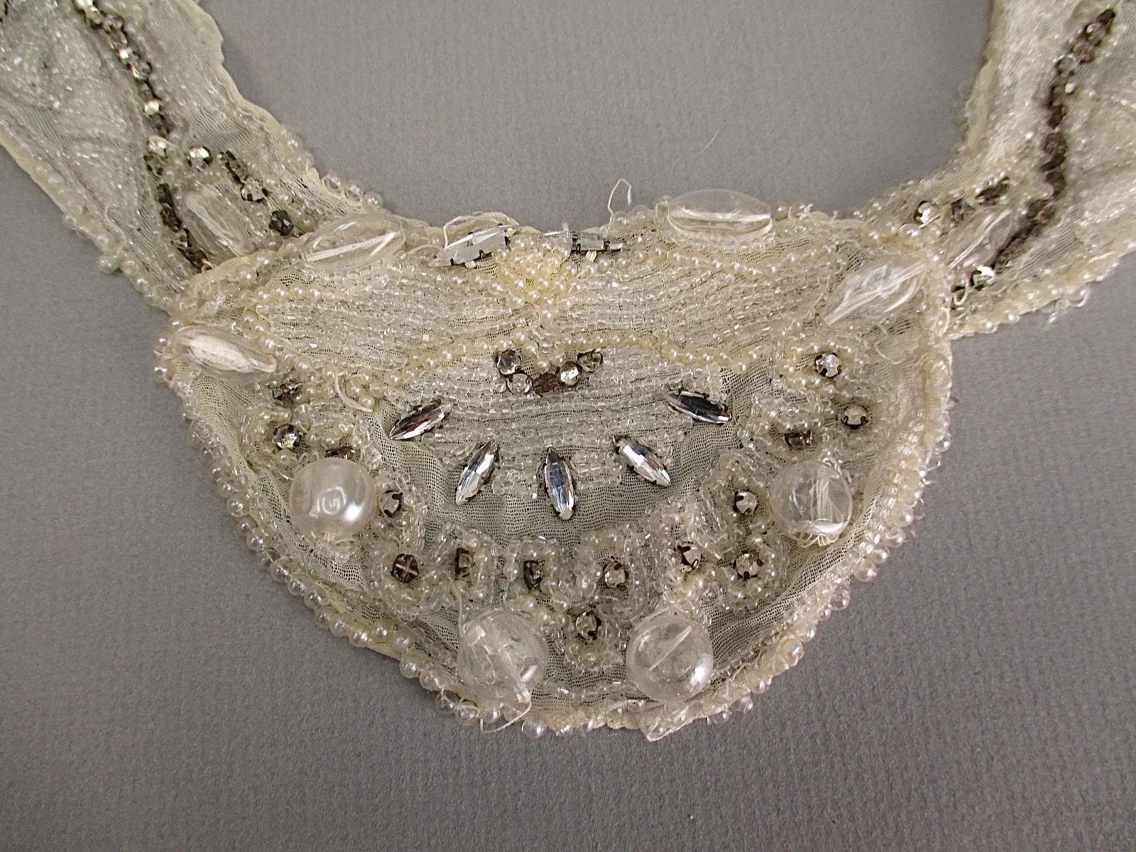 Antique lace Victorian era Beaded applique silk
