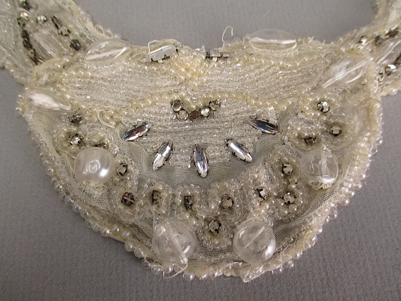 Antique lace Victorian era Beaded applique silk