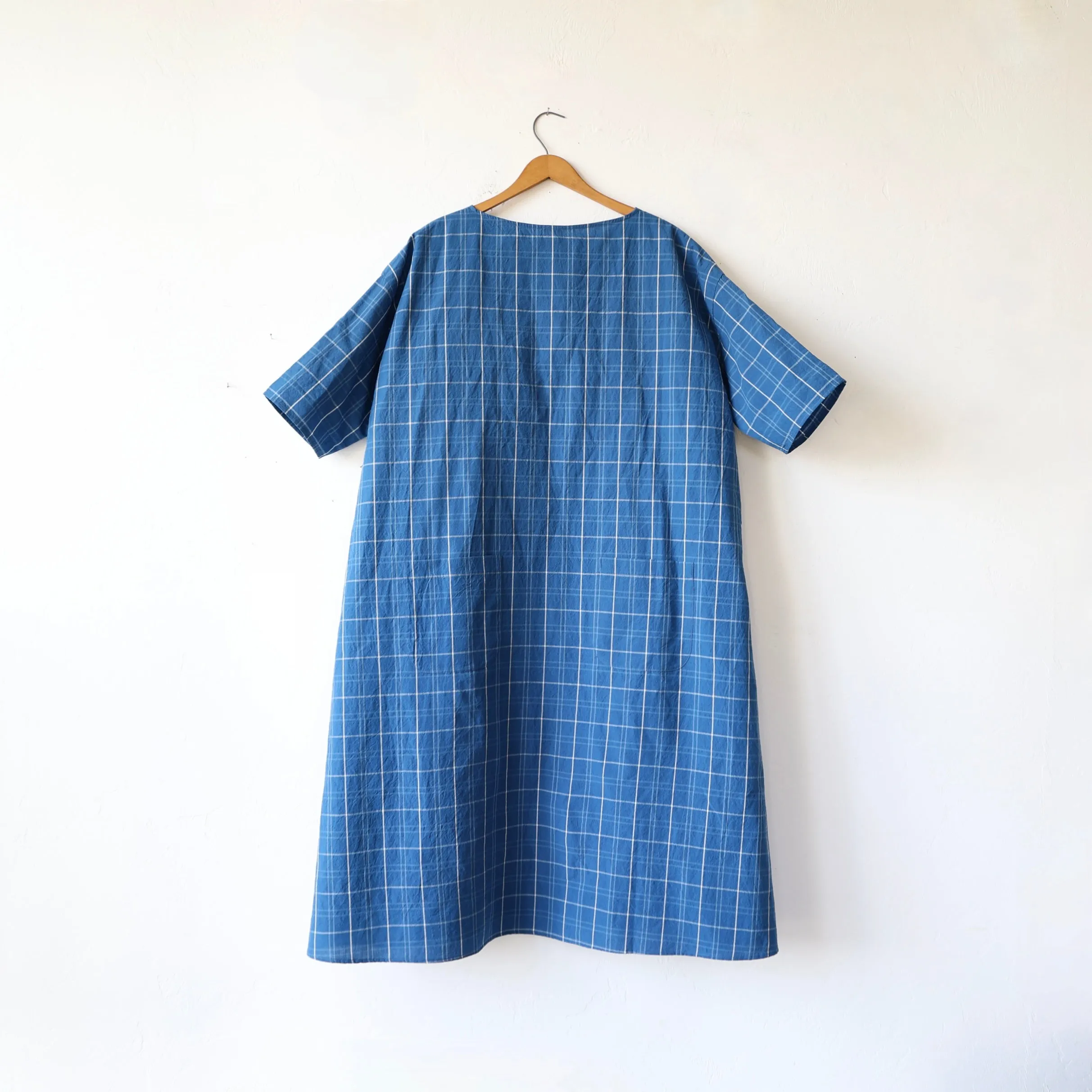 Apuntob Cotton/Linen Easy Dress - Denim Blue Plaid