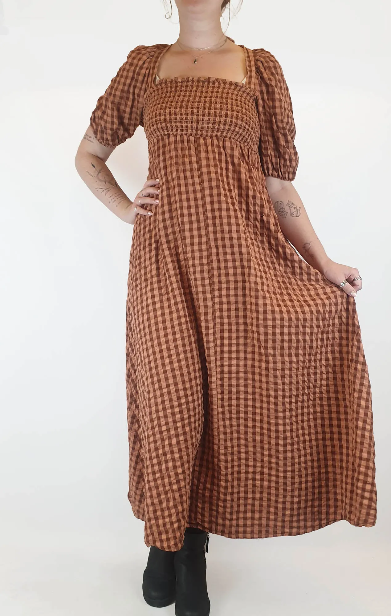 Asos 100% cotton pink and red gingham maxi dress size 12