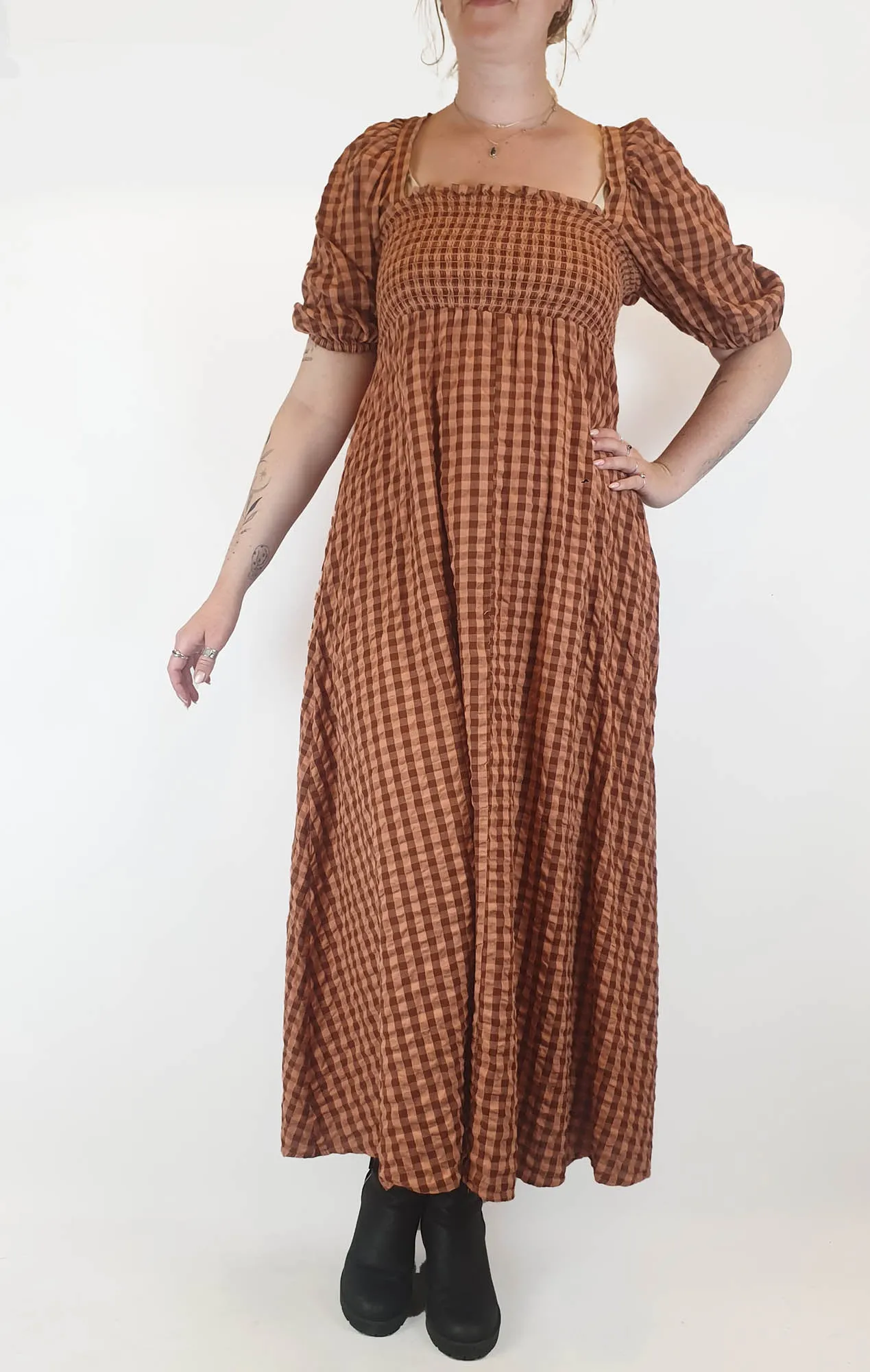 Asos 100% cotton pink and red gingham maxi dress size 12