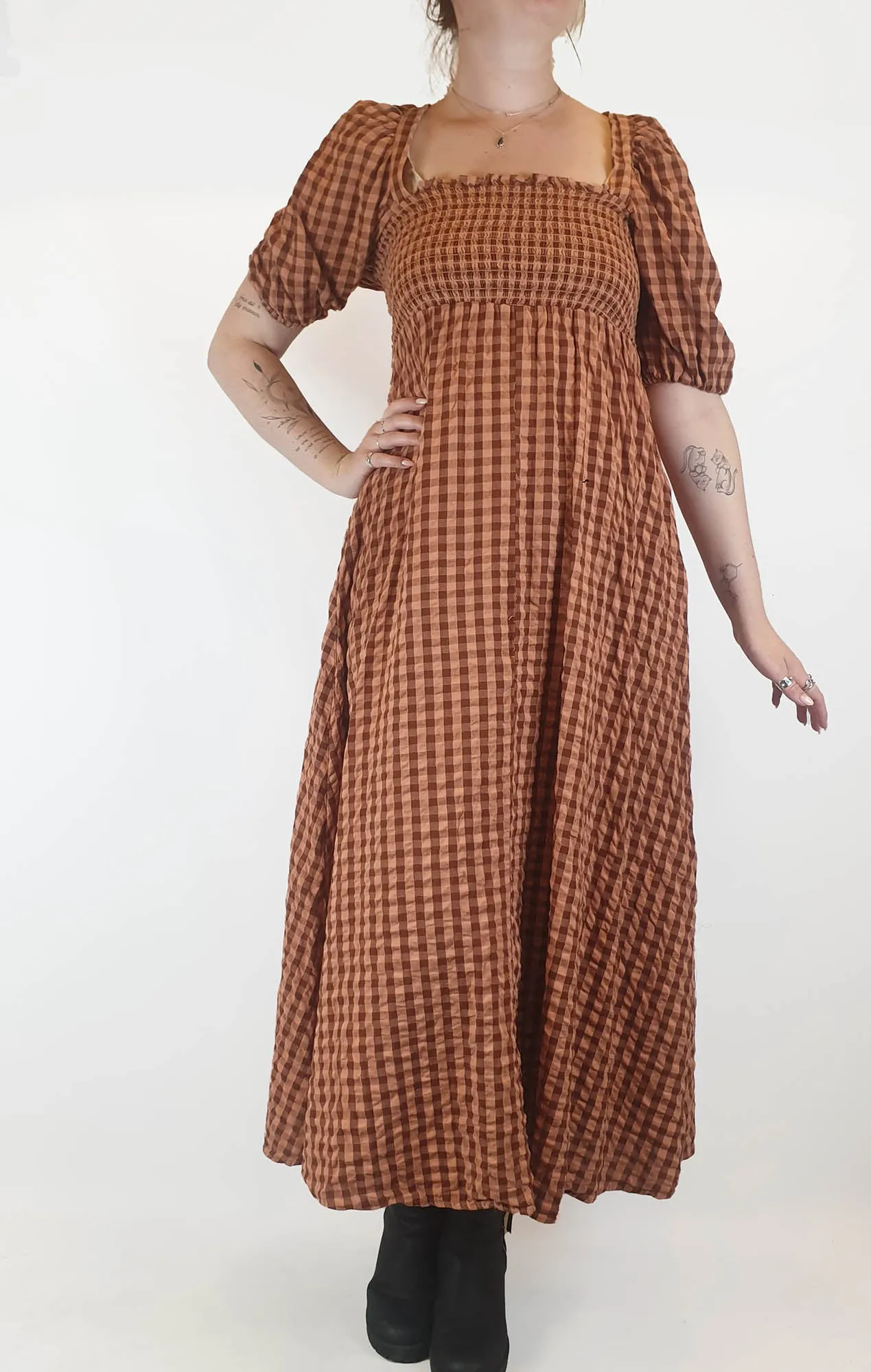 Asos 100% cotton pink and red gingham maxi dress size 12