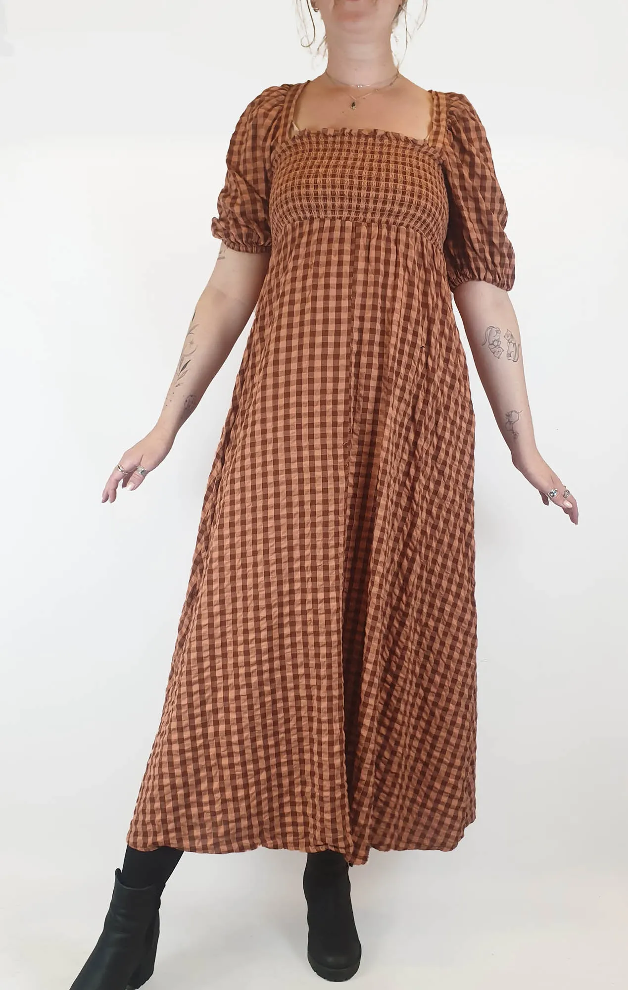 Asos 100% cotton pink and red gingham maxi dress size 12