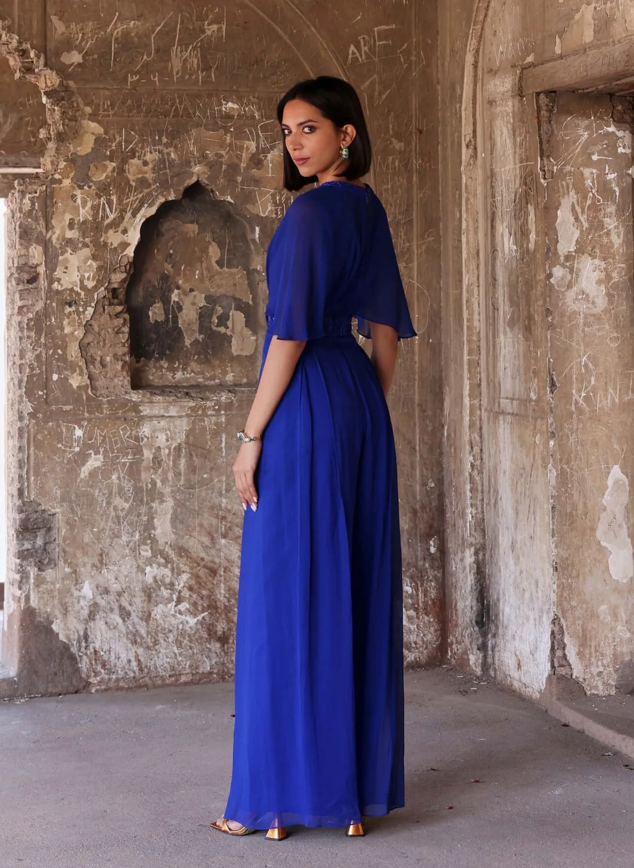 Audrey electric blue pleated jumpsuit