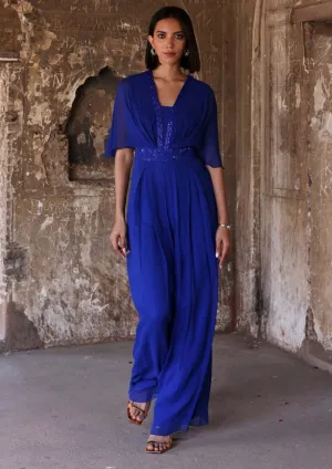 Audrey electric blue pleated jumpsuit