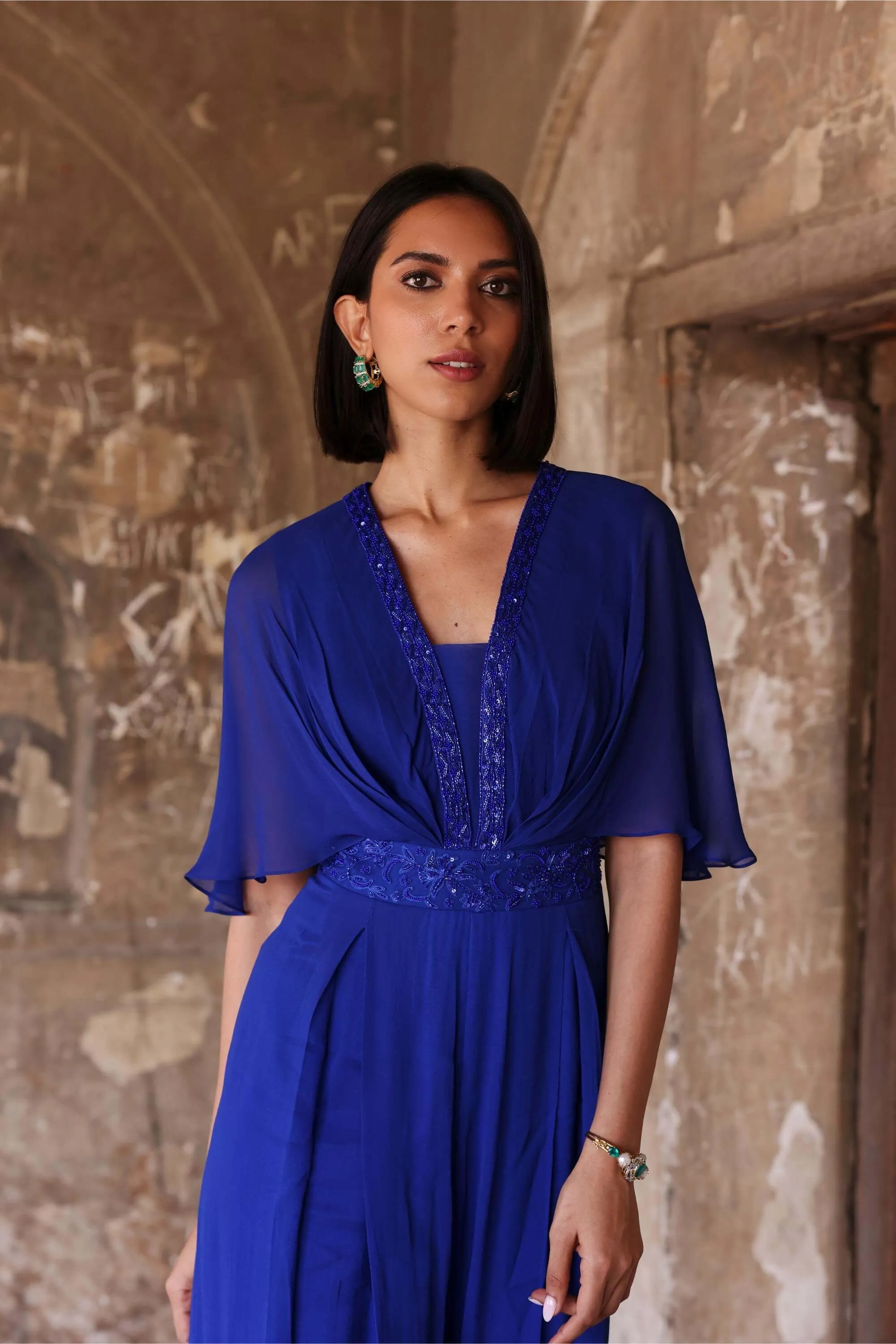 Audrey electric blue pleated jumpsuit