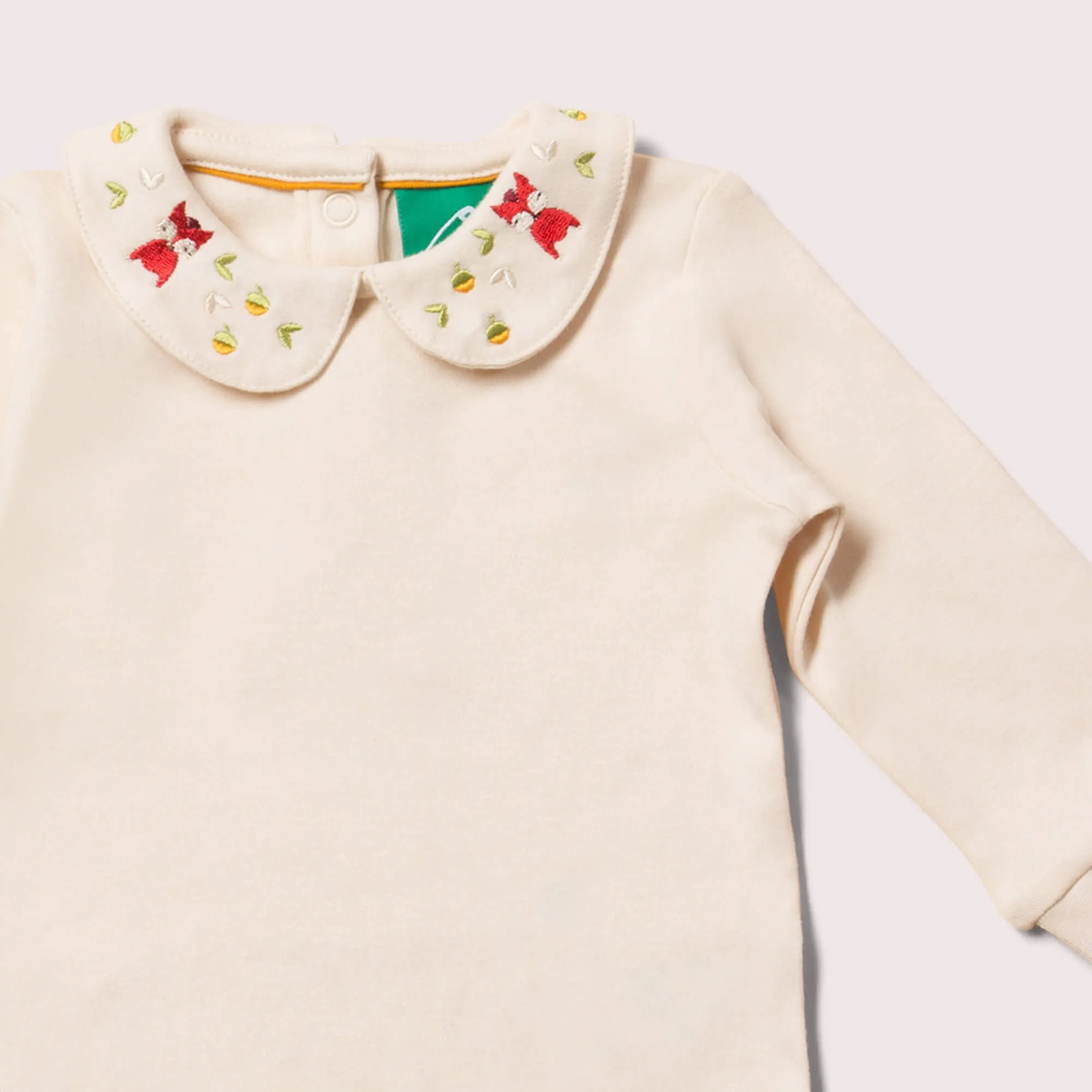 Autumn Fox Embroidered Organic Baby Bodysuit