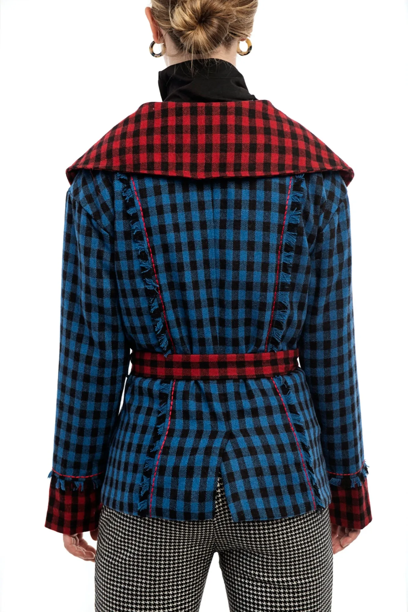 AVENS Blue Plaid Contrast Collar Jacket