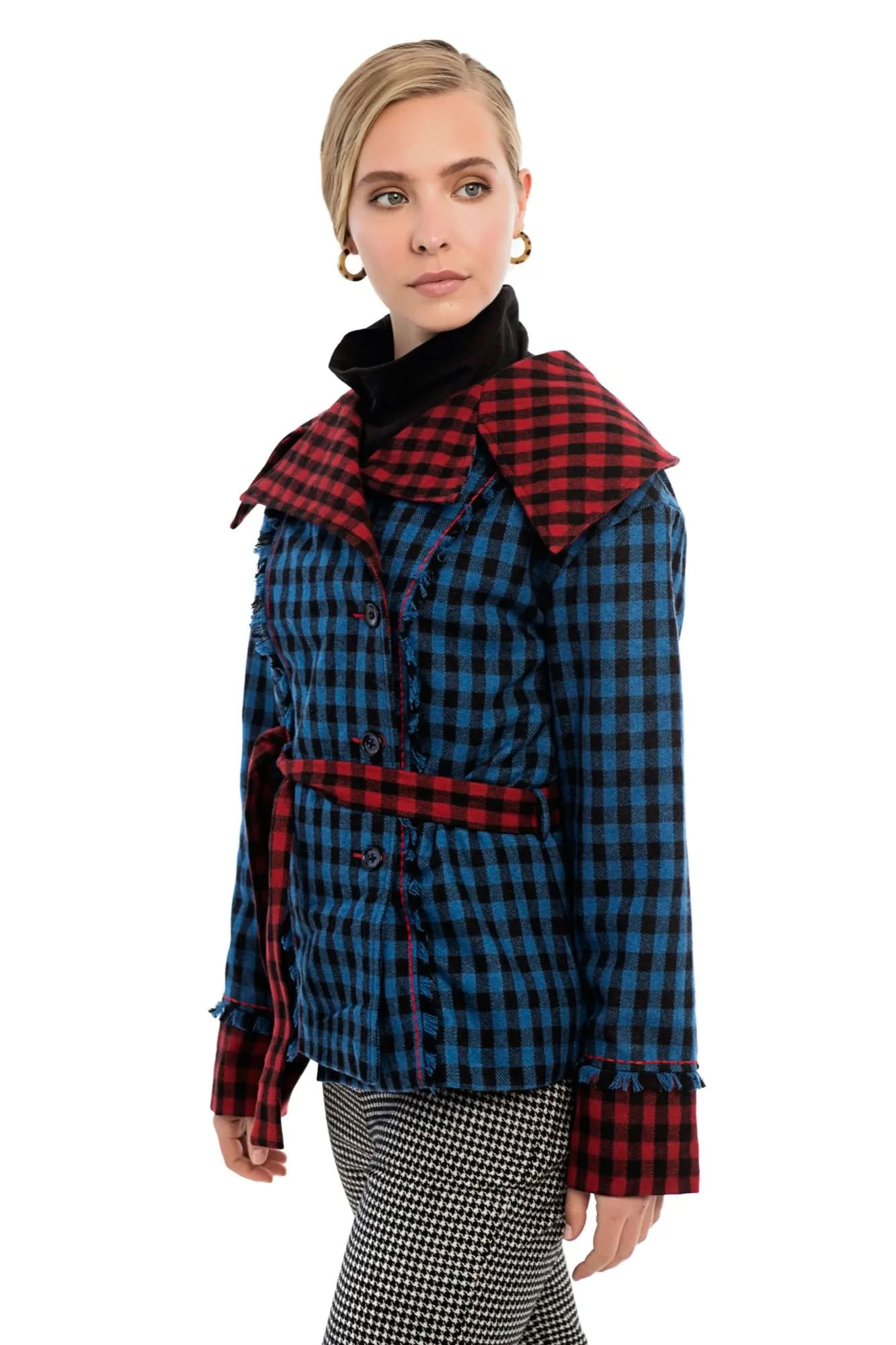 AVENS Blue Plaid Contrast Collar Jacket
