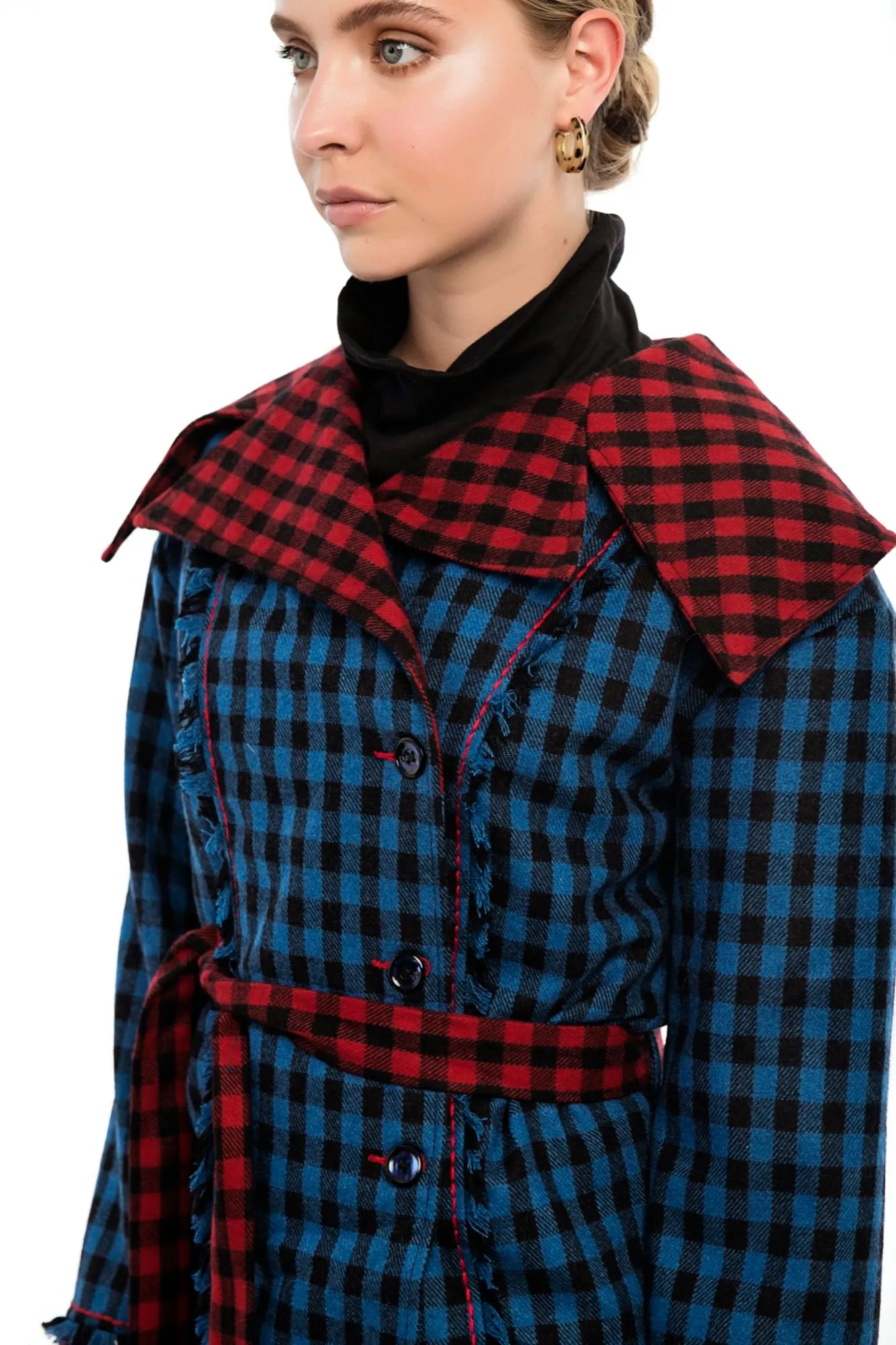 AVENS Blue Plaid Contrast Collar Jacket