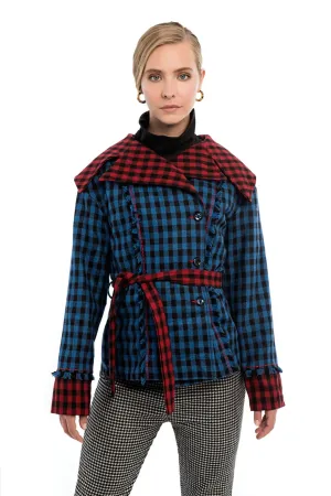 AVENS Blue Plaid Contrast Collar Jacket