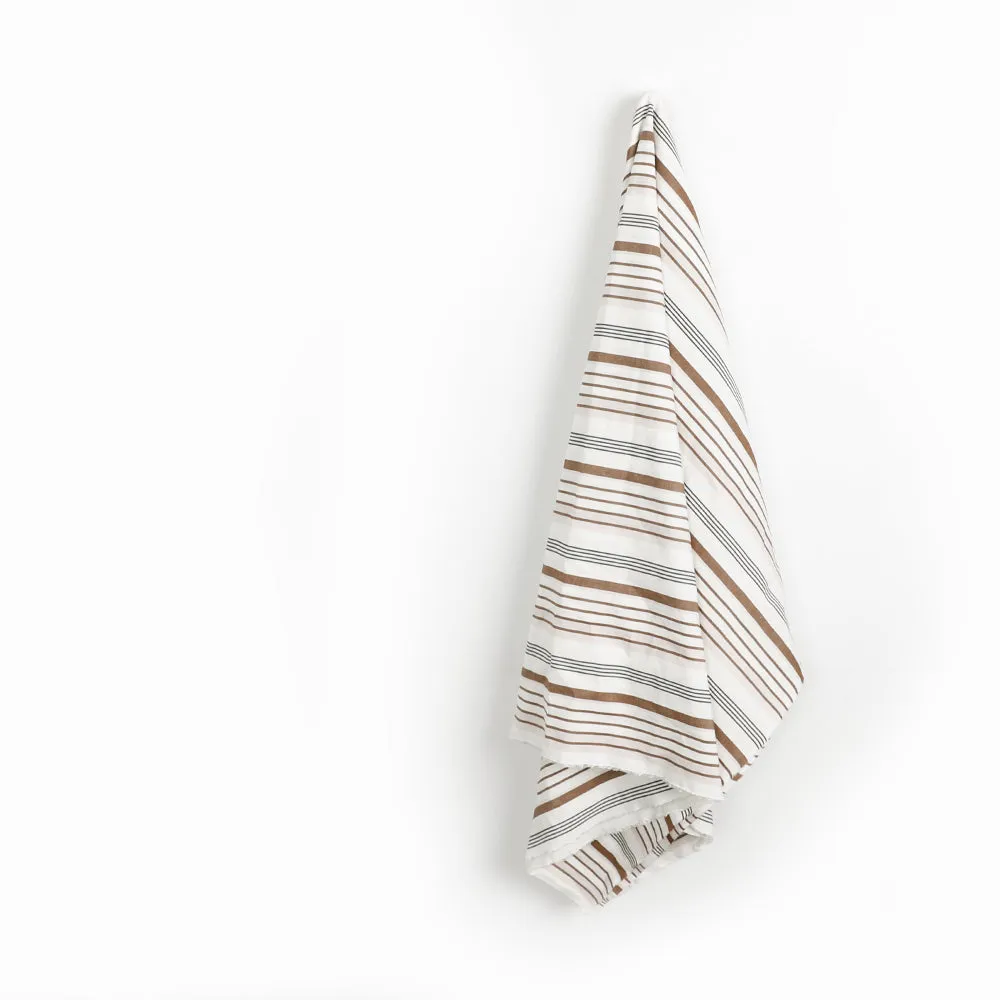 Awning Stripe Cotton / Linen - Ivory / Acorn