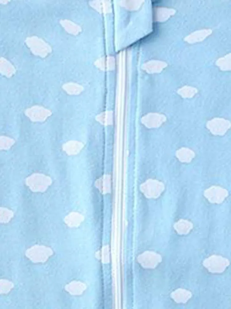 Baby Blue Clouds Zip Sleepsuit Romper - SHORT SLEEVED