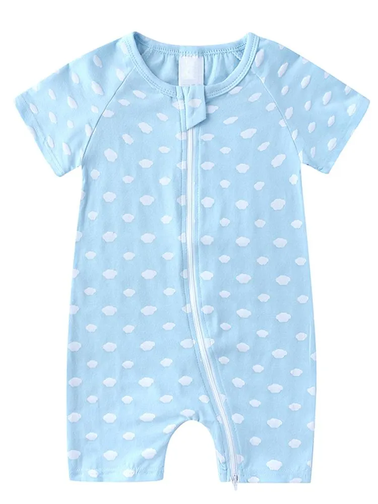 Baby Blue Clouds Zip Sleepsuit Romper - SHORT SLEEVED