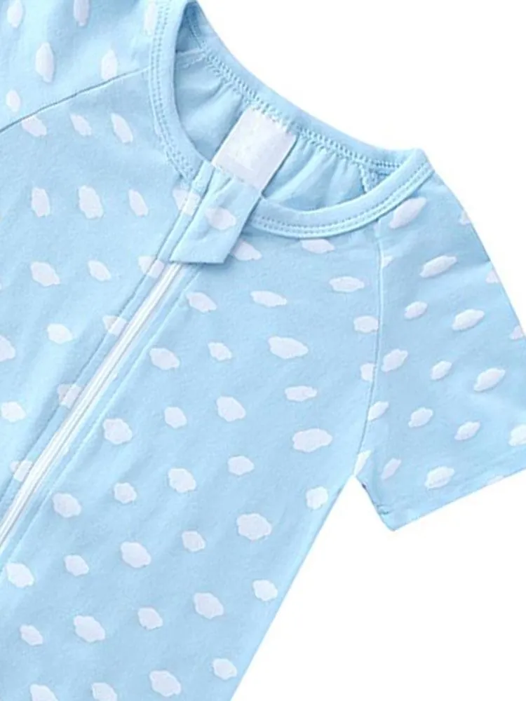 Baby Blue Clouds Zip Sleepsuit Romper - SHORT SLEEVED