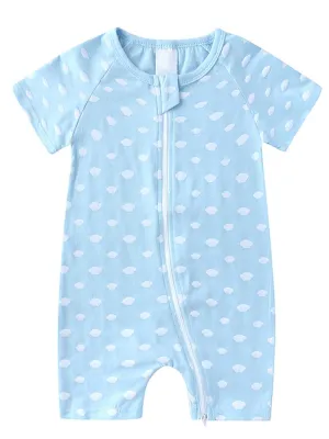 Baby Blue Clouds Zip Sleepsuit Romper - SHORT SLEEVED