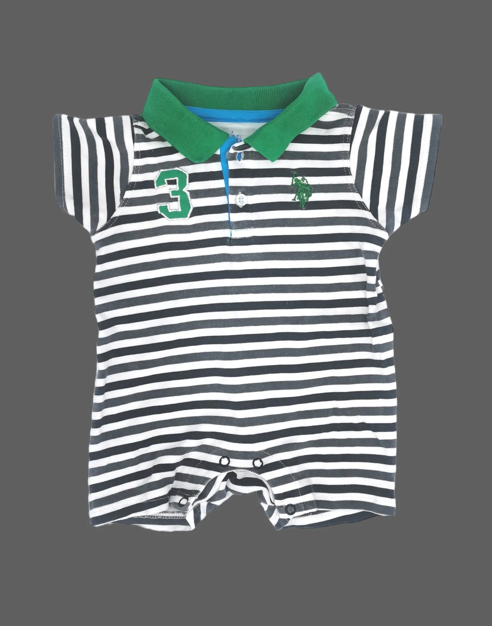 BABY BOY SIZE 3/6 MONTHS - U.S. POLO ASSN., Striped Summer Romper EUC B32
