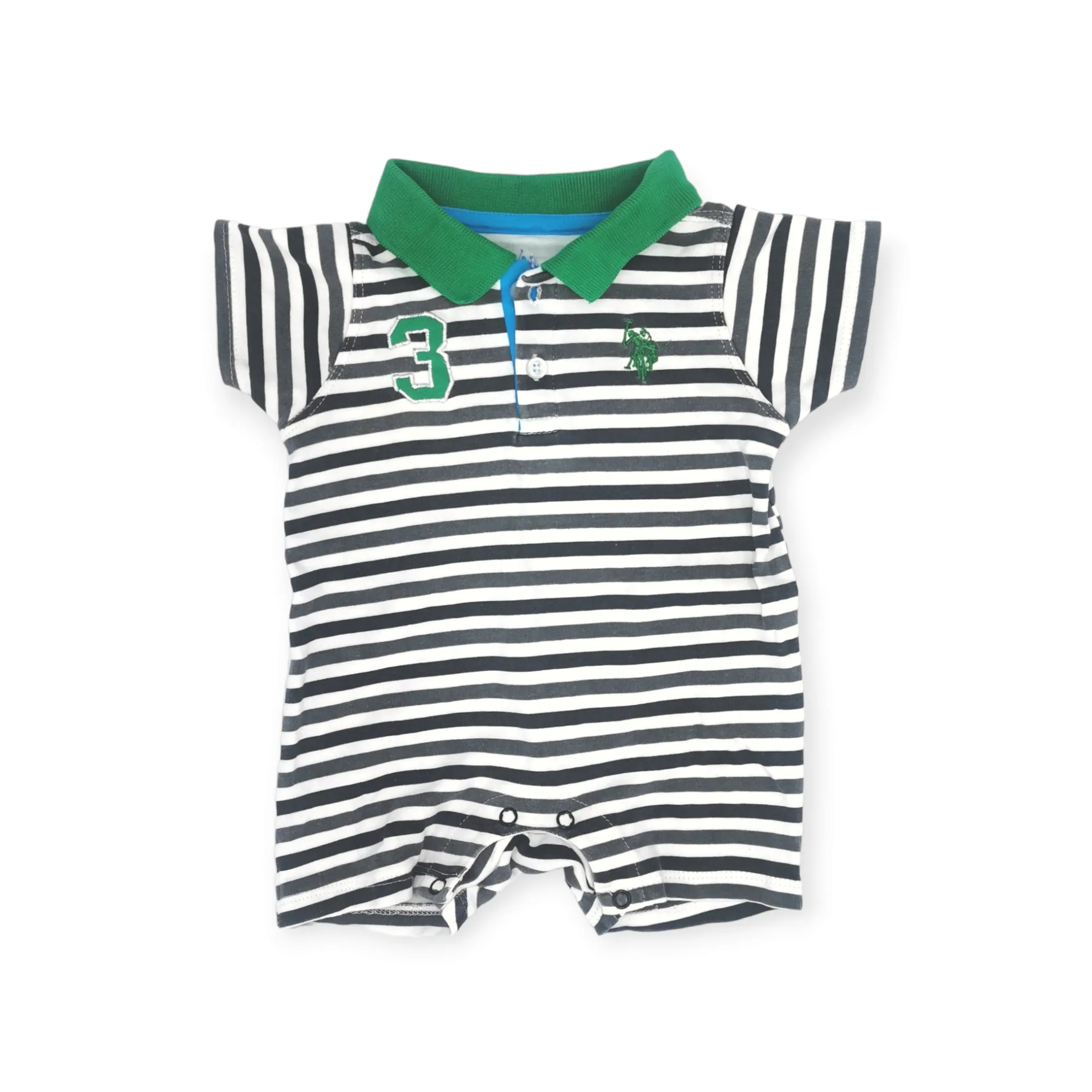 BABY BOY SIZE 3/6 MONTHS - U.S. POLO ASSN., Striped Summer Romper EUC B32