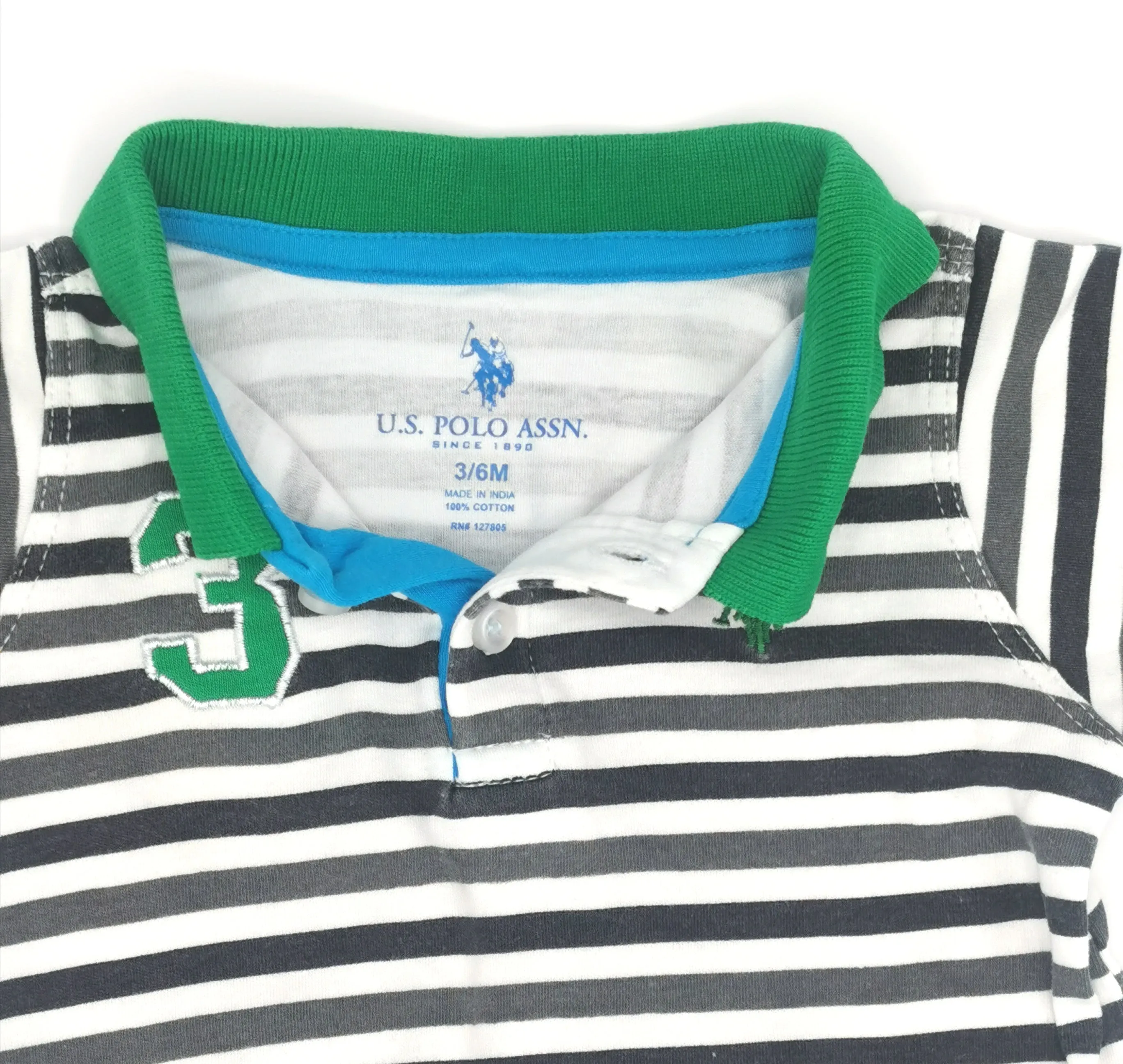 BABY BOY SIZE 3/6 MONTHS - U.S. POLO ASSN., Striped Summer Romper EUC B32