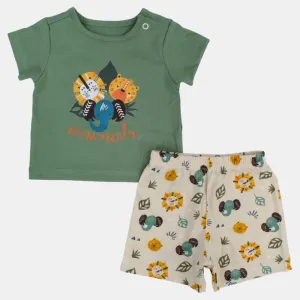 Baby Boys Cotton Pajama – Olive With Lion Print