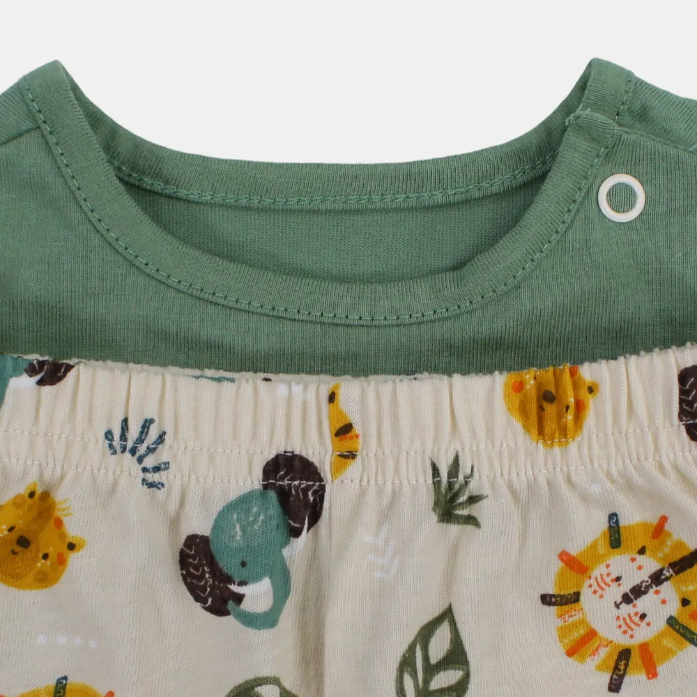 Baby Boys Cotton Pajama – Olive With Lion Print
