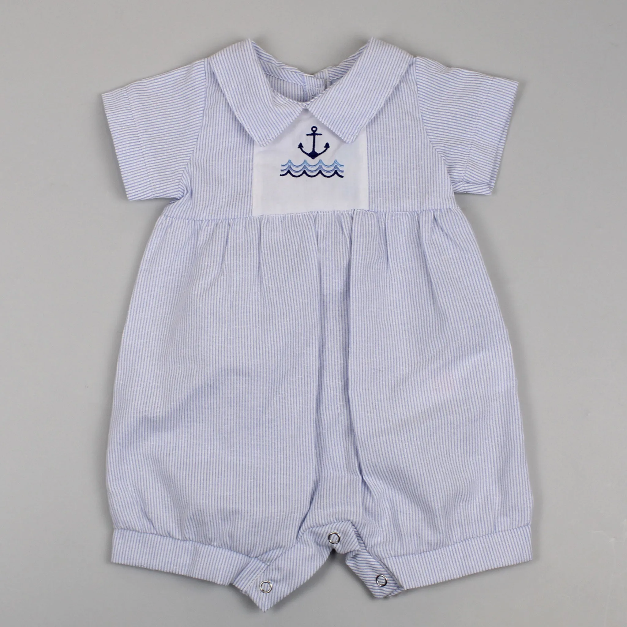 Baby Boys Pin Striped Blue Sailor Romper