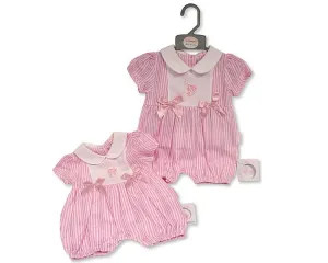 Baby Girls Striped Romper with Bows - Bunny (NB-6m) (PK6) BIS-2120-6285